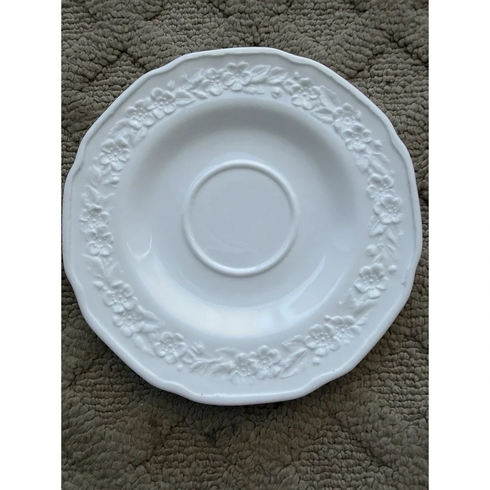 Milk Glass Floral Band Saucer for cup Indiana Glass Company Set Of 2